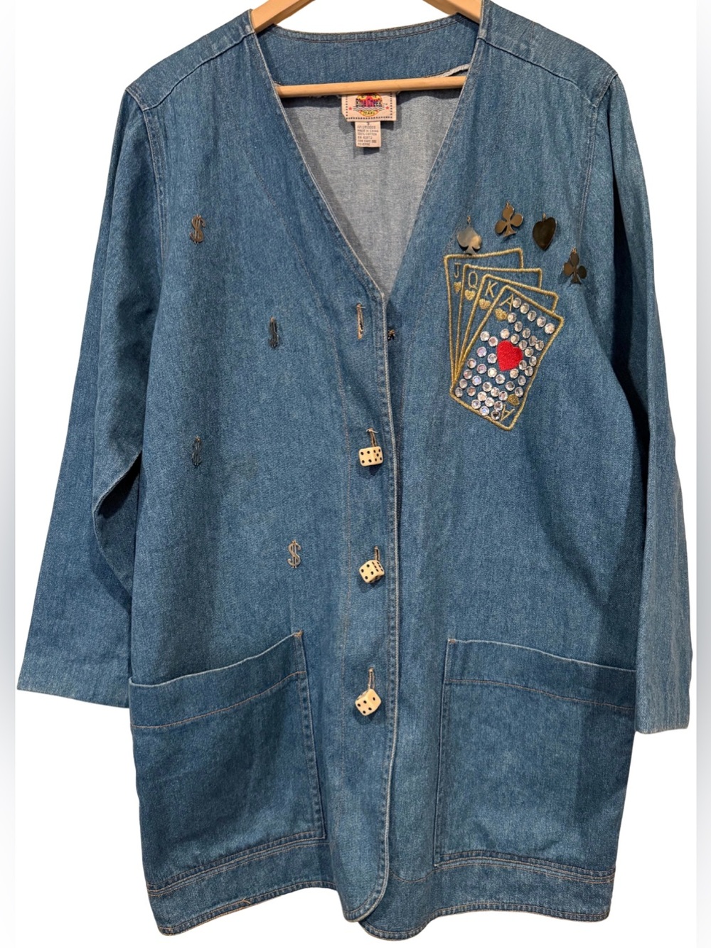 Original Blue Creek Jeans VTG 90s Denim Jacket 100% Cotton S Novelty Casino